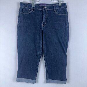 NYDJ Capri Jeans Womens Size 14 Denim Rolled Cuffed Mid Rise Stretch Blue